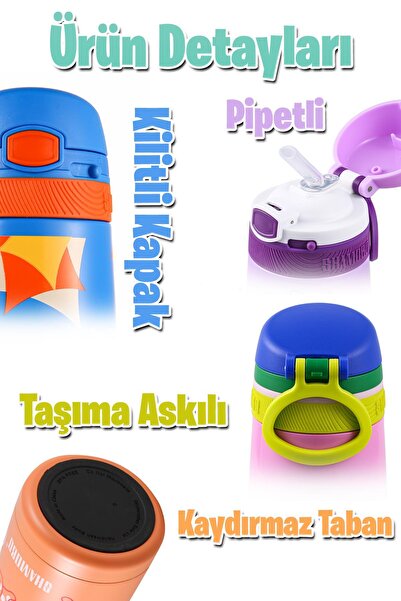 Shamobo Çocuk 350 Ml Pipetli Paslanmaz Çelik Termos Bpa İçermez 9 Renk