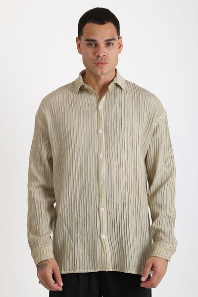 EGHO Thick Braided Twill Fabric Men's Long Sleeve Shirt with Tumbled Effect