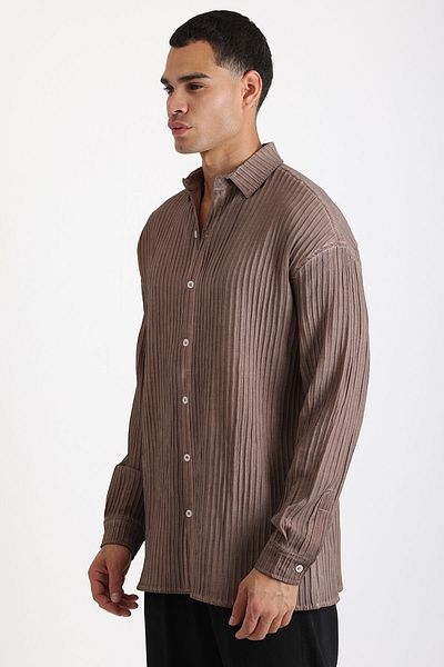 EGHO Thick Braided Twill Fabric Men's Long Sleeve Shirt with Tumbled Effect