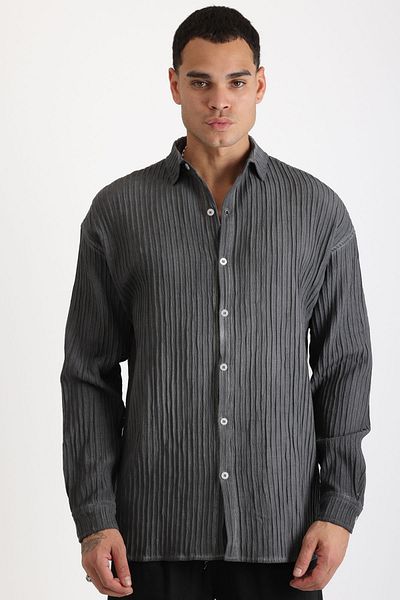 EGHO Thick Braided Twill Fabric Men's Long Sleeve Shirt with Tumbled Effect