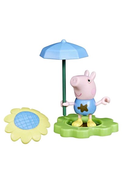 Hasbro Peppa Pig George figurine with mud puddle, multicolor, 7.5 cm, set with umbrella and sunflower