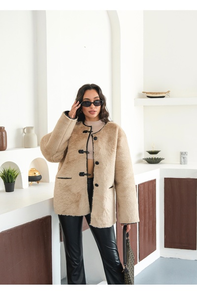 Chef d'atelier Kadın Premium Aplikli Kürklü Palto