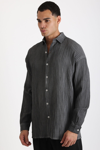 EGHO Thick Braided Twill Fabric Men's Long Sleeve Shirt with Tumbled Effect