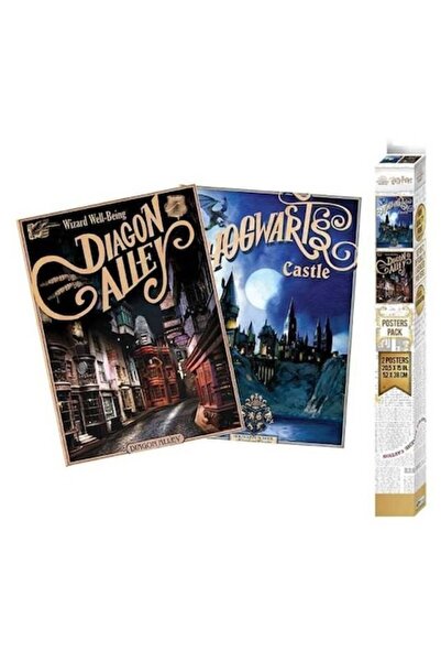 ABYstyle Set 2 Postere Chibi HARRY POTTER, Retro Hogwarts și Diagon, 52x38 cm