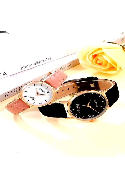 CADVAN - Set watches with quartz, black strap, pink strap, two magnetic bracelets 19 cm