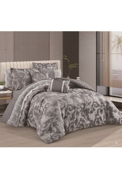 smart home طقم سرير فاخر مكون من 8 قطع - غطاء سرير مزدوج فاخر للعروس مصنوع من ألياف دقيقة بنسبة 100%، قابل للعكس، 260×240 سم