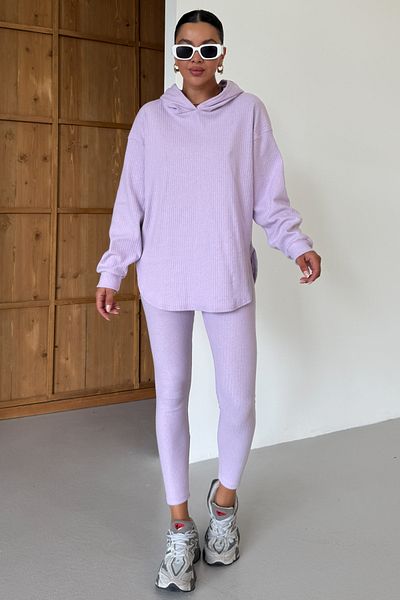 MODAGEN Women's Lilac Hooded Ribbed Bottom-Top Leggings Interlock Suit