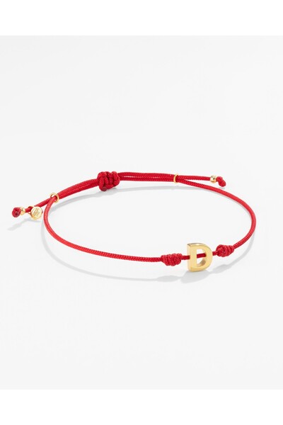 MEKS JEWELS 14 Ayar Altın Harfli Kırmızı İpli İkon Bileklik