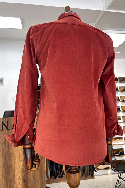 NAZEF Slim Fit Button Collar Slim Corduroy Shirt