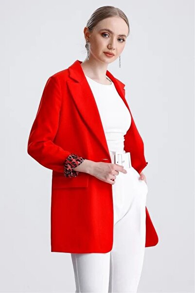 Lovely butik Women's Leopard Lining Detail One Button Regular Blazer Jacket