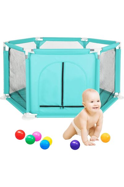 Türkiye سياج سداسي قابل للطي للأطفال الصغار، مركز أنشطة مع 50 كرة محيطية للأطفال