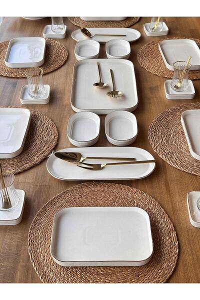 ROSSEV Breakfast Set Pure Gold Rectangular 43 Pieces for 6 People