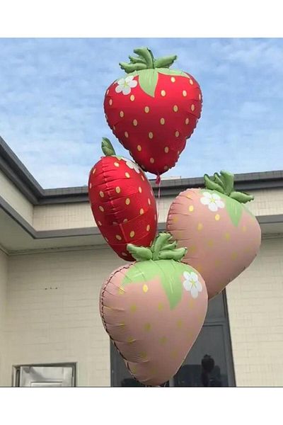 Çemrek Süs Parti Retro Strawberry Balloon Foil Balloon Matte Pink 60 cm