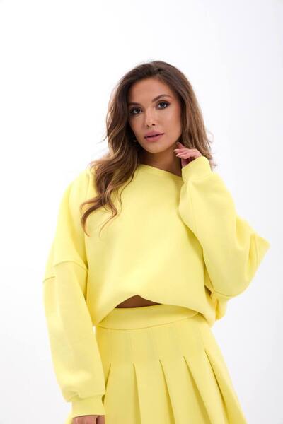 369 etnik butik Pleated Mini Skirt and Oversize Sweatshirt Two-Piece Women's Set