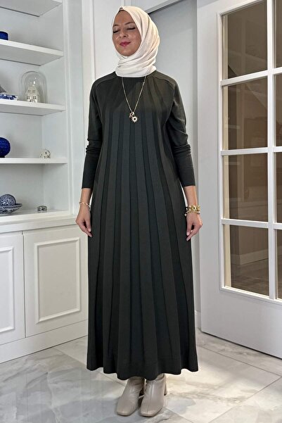 Rabia Şamlı Beyza Πλεκτό Φόρεμα Χακί