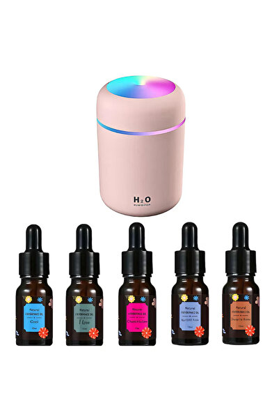 FOTOFUN Pink Aromatherapy Diffuser with Air Humidifier, 300ML + Set of 5 Essential Oils