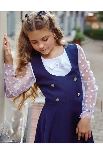 KidsMagazin Dark blue sundress with elegant cufflinks suitable for school