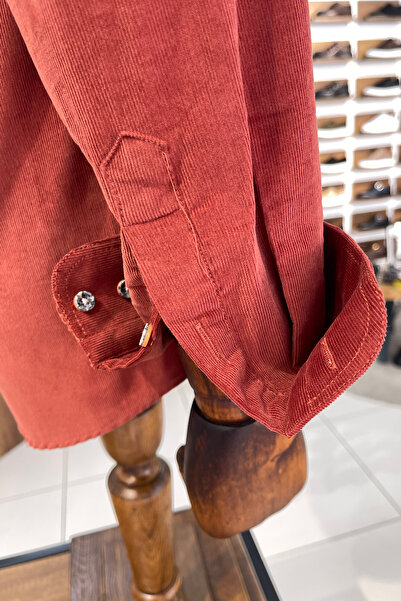 NAZEF Slim Fit Button Collar Slim Corduroy Shirt