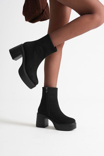 Zerenyus Katy Premium Women's Black Suede Block Heeled Boots
