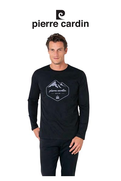 Pierre Cardin Men's Black 100% Cotton Long Sleeve Pajama Set