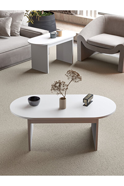 GOLDFALEZ Orta Sehpa Yan Sehpa 2'Li Setro Beyaz 9522