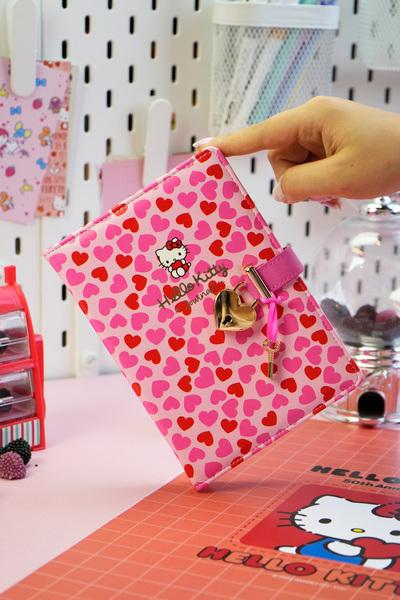 Victoria's Journals Hello Kitty Hush Hush Locked Striped Notebook – 160 Sheets, Boxed, Special Design