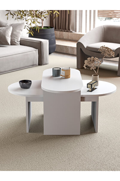 GOLDFALEZ Orta Sehpa Yan Sehpa 2'Li Setro Beyaz 9522