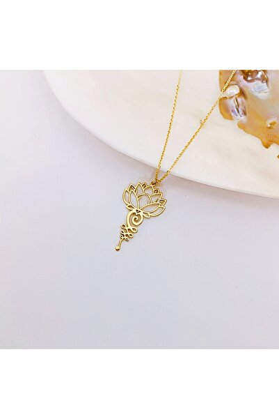 Lisen Jewelry 925 Ayar Gümüş Lotus Çiçeği Kolye | Altın Kaplama Unalome Sembol Kolye | Spiritüel ve Zarif Takı