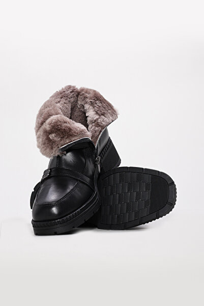 Ayakkabıhane حذاء نسائي من الجلد الطبيعي من الداخل والخارج باللون الأسود AH08...