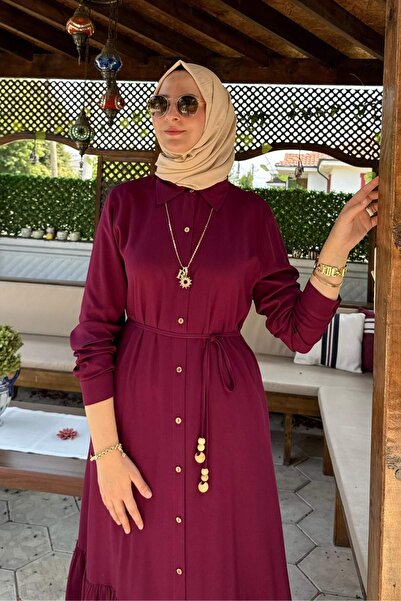 Rabia Şamlı Rochie Cămașă Süreyya Roșu Claret