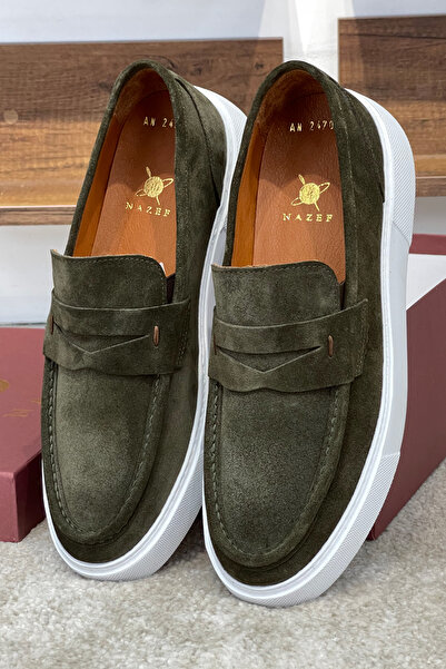 NAZEF Eva Sole Suede Leather Khaki Green Sneaker Shoes