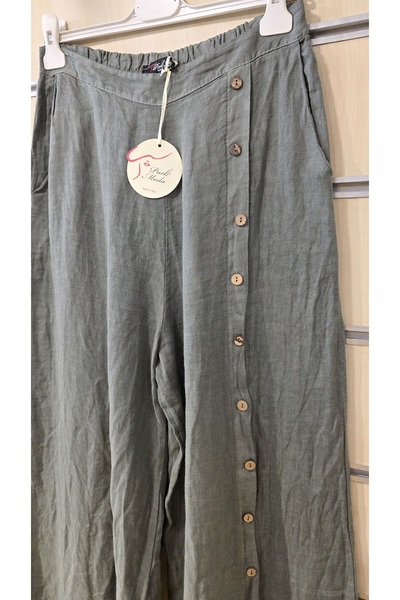 Park Moda Italian Linen Trousers with Button Detail