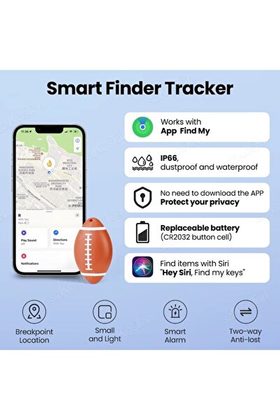 UnderShop AirTag-compatible iOS Tracker (Rugby Ball Model) with Global Find My ,