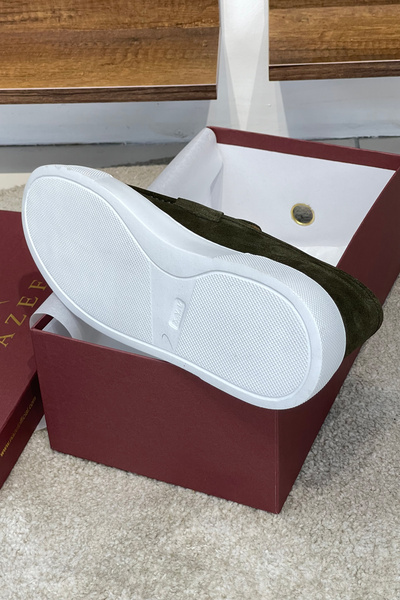 NAZEF Eva Sole Suede Leather Khaki Green Sneaker Shoes