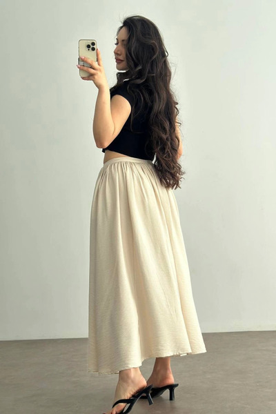 Zerenyus Pocketed Linen Skirt Beige