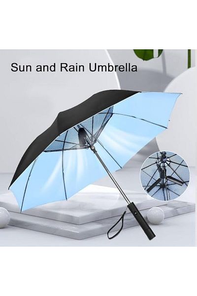 Generic 3-in-1 Cooling Umbrella with Built-in Fan & Mist Sprayer, UV Protection Sun Umbrella for Outdoor Use