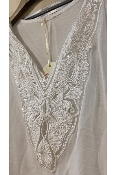 Park Moda Rochie din mătase italiană cu paiete detaliată din dantelă