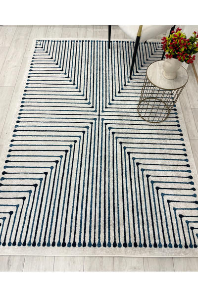 Brillant Ekru Renk Şönil Görünümlü Tasarım Yolluk Halı Mutfak Halısı