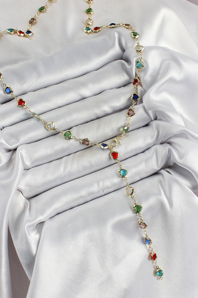 STİLLOVE Brass Gold Color Mixed Color Zircon Stone Heart Y Women Necklace Sl12285
