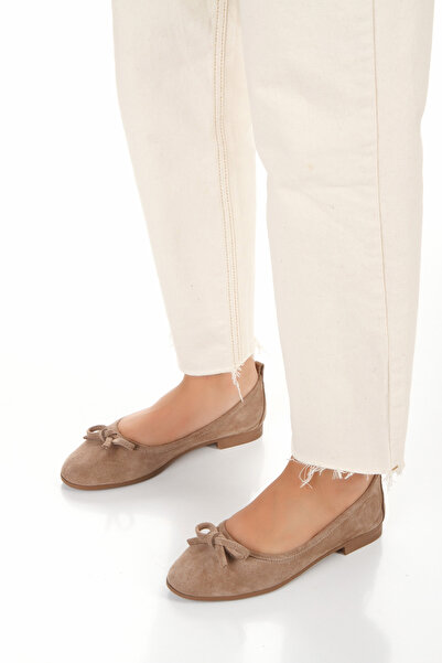 ÜNAL ÖZER Unal Ozer Women's Mink Suede Genuine Leather Bow Ballerina Ballet Un001-063