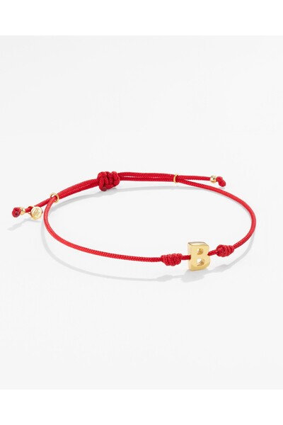MEKS JEWELS 14 Ayar Altın Harfli Kırmızı İpli İkon Bileklik