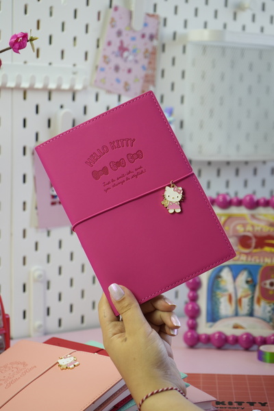 Victoria's Journals Hello Kitty Vegan Leather Daily 13X18 cm Lined Notebook with Elastic – Charm Ornament Detail