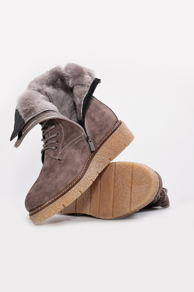 Ayakkabıhane Fur Inside and Genuine Suede Leather Mink Women's Boots Ah08657112612609