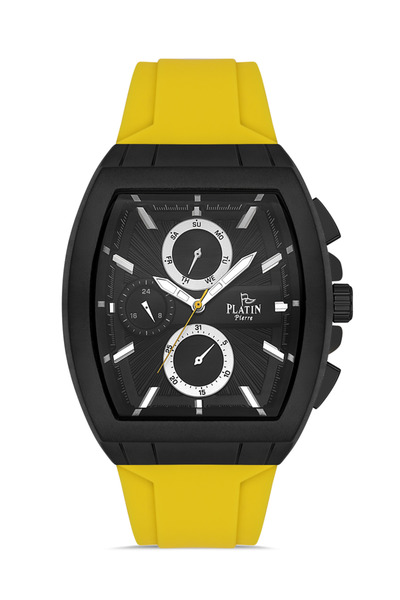 Platin Pierre Men's Wristwatch Yellow Color Silicone Cord 3 Atm Waterproof Original 2 Years Warranty Functions Ak