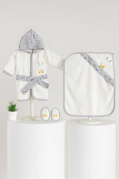 MİLAYS LİFE HOME COLLECTİON 100% Organic Cotton 0-2 Years Baby Cute Animal Embroidered Bathrobe Set Premium Quality