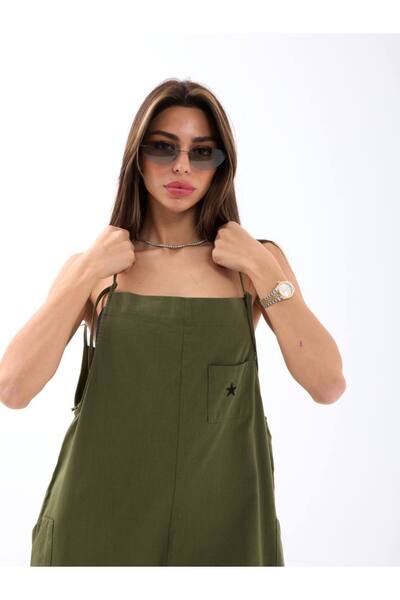 369 etnik butik Comfortable Fit Women's Jumpsuit with Hanging Pockets – Khaki