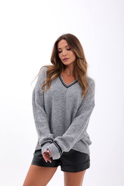 369 etnik butik V-Neck Line Detailed Oversize Knitwear Women's Sweater