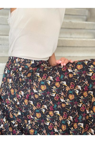 Retrobird Valerie Zodiac Patterned Viscose Flared Long Skirt Women's Multicolor