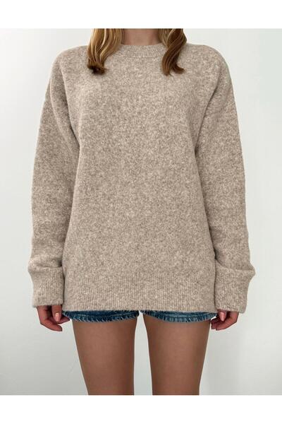 yeditepe fashion guler rotund supradimensionat Pulover tricotat Elite Setona Bej