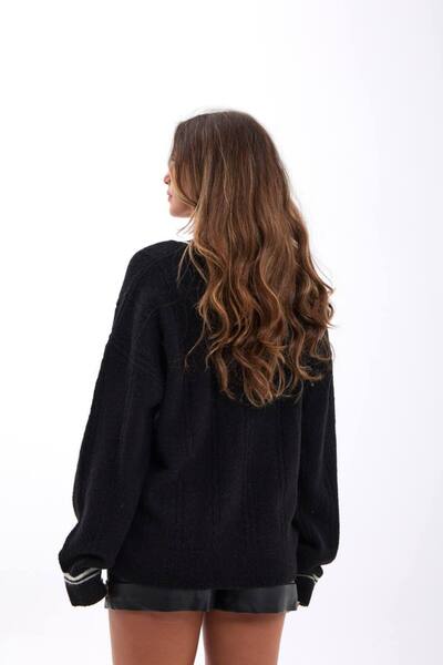369 etnik butik V-Neck Line Detailed Oversize Knitwear Women's Sweater
